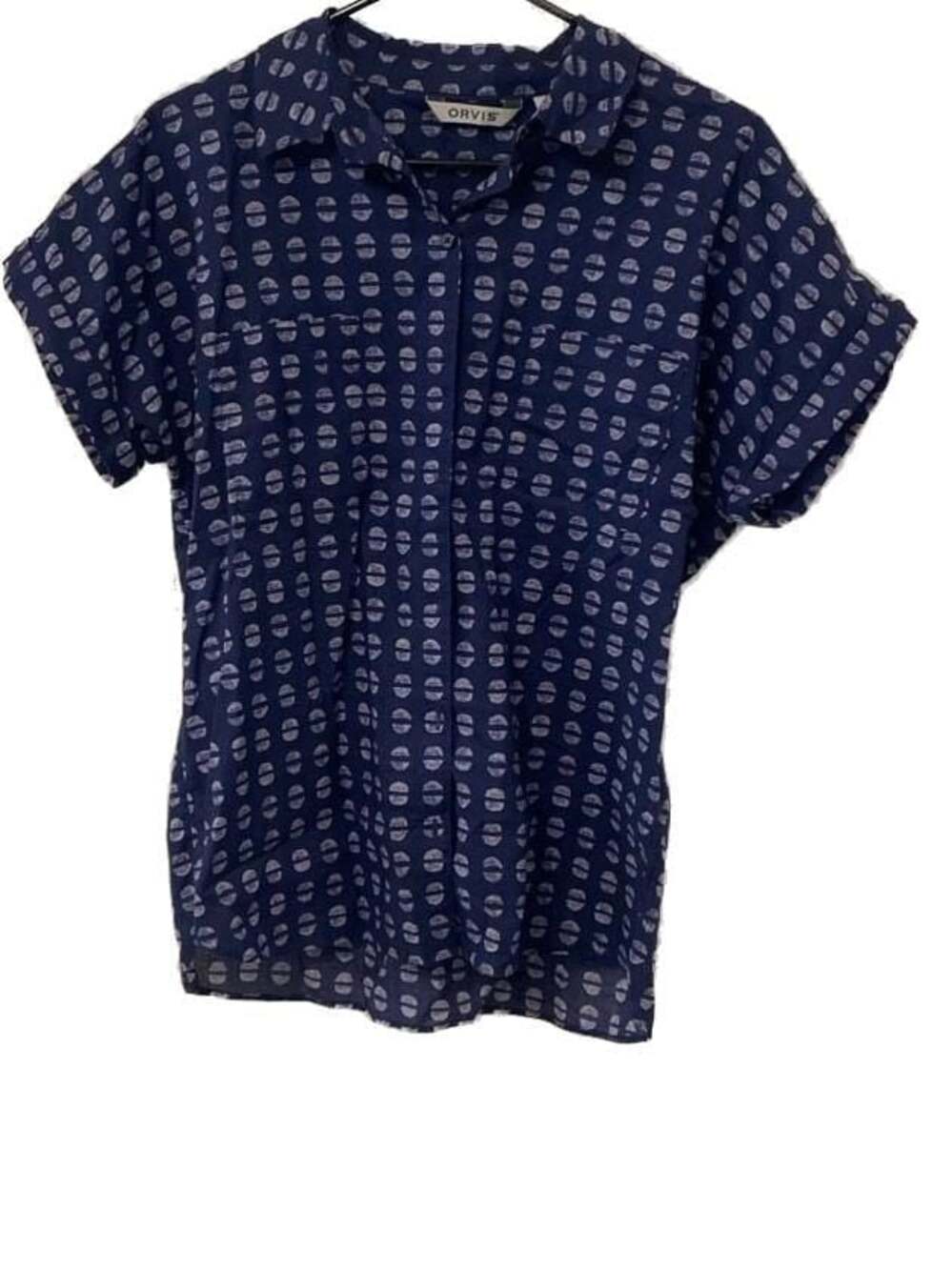 Orvis Women's Size M 100% Cotton Short Sleeve Button Down Shirt Blue